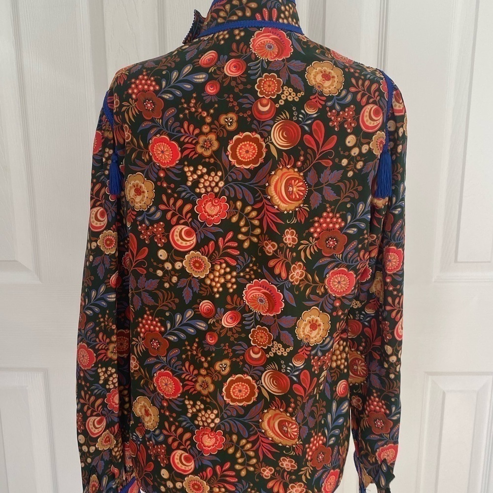 Vintage Silk Floral and Tassel Highneck Blouse - Picture 10 of 11